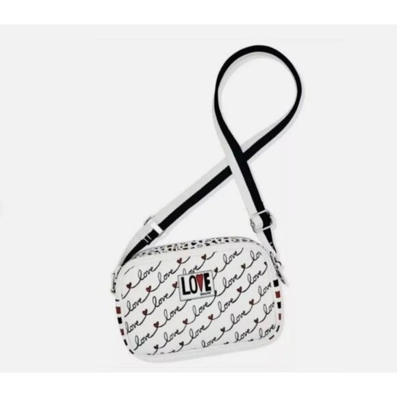 Brighton Love Scroll Cross Body Bag Canvas White Black Red Hearts - Picture 1 of 11
